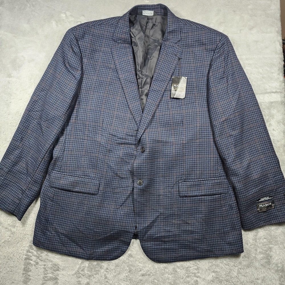Jos. A. Bank Blazer Mens 50R Blue Check Wool Traveler Stretch Sport Coat Jacket
